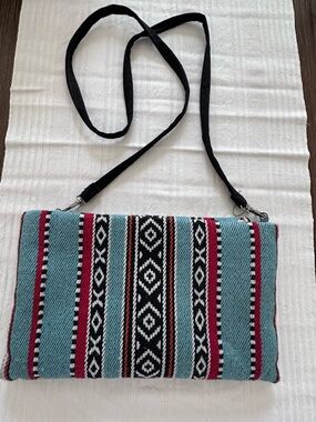 Egyptian Striped Woven Tote with Turquoise and Pink Stripes. New!